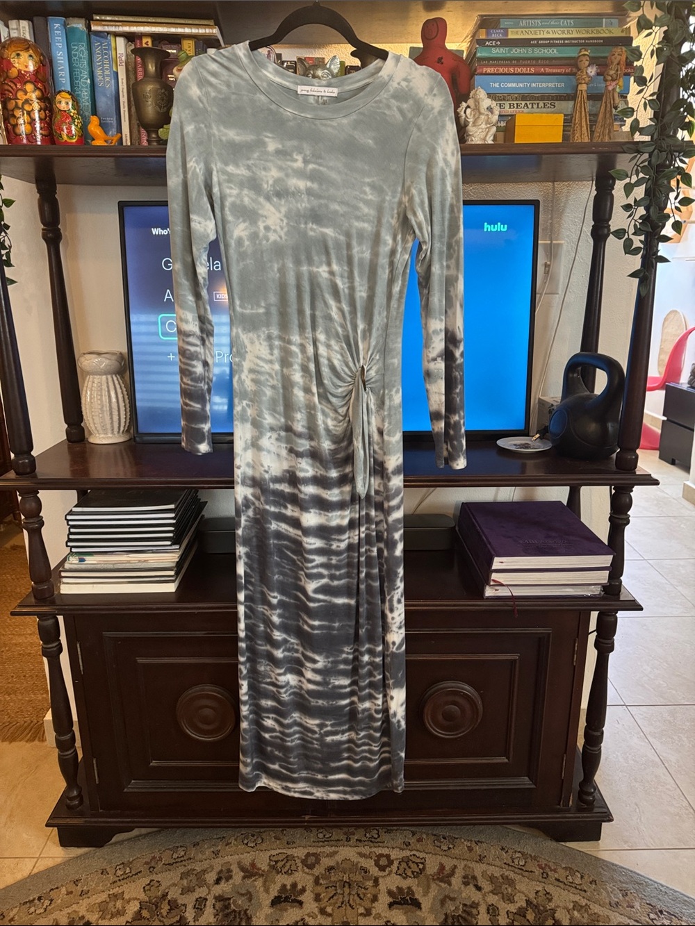 Young Fabulous & Broke Gray Tie-Dye Side Knot Maxi Dress